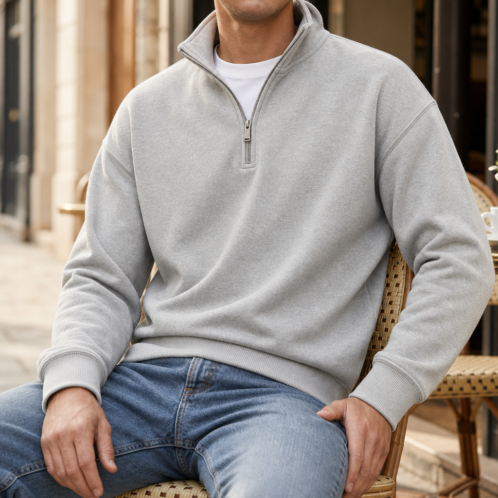 Delphi Quarter-Zip Pullover Sweatshirt in Gray