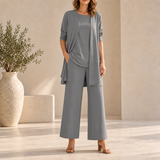 Elounda Wide Leg Three-Piece Set in Gray