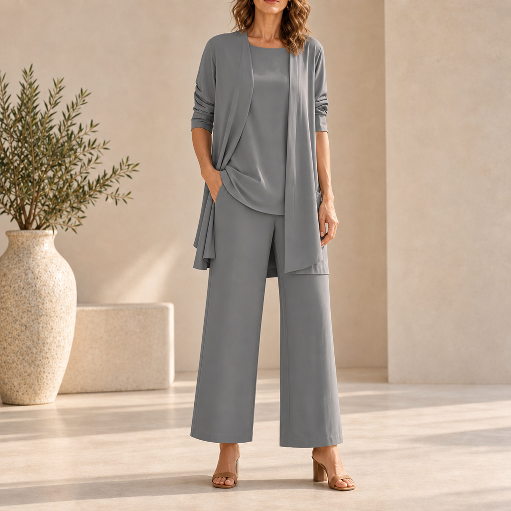 Elounda Wide Leg Three-Piece Set in Gray
