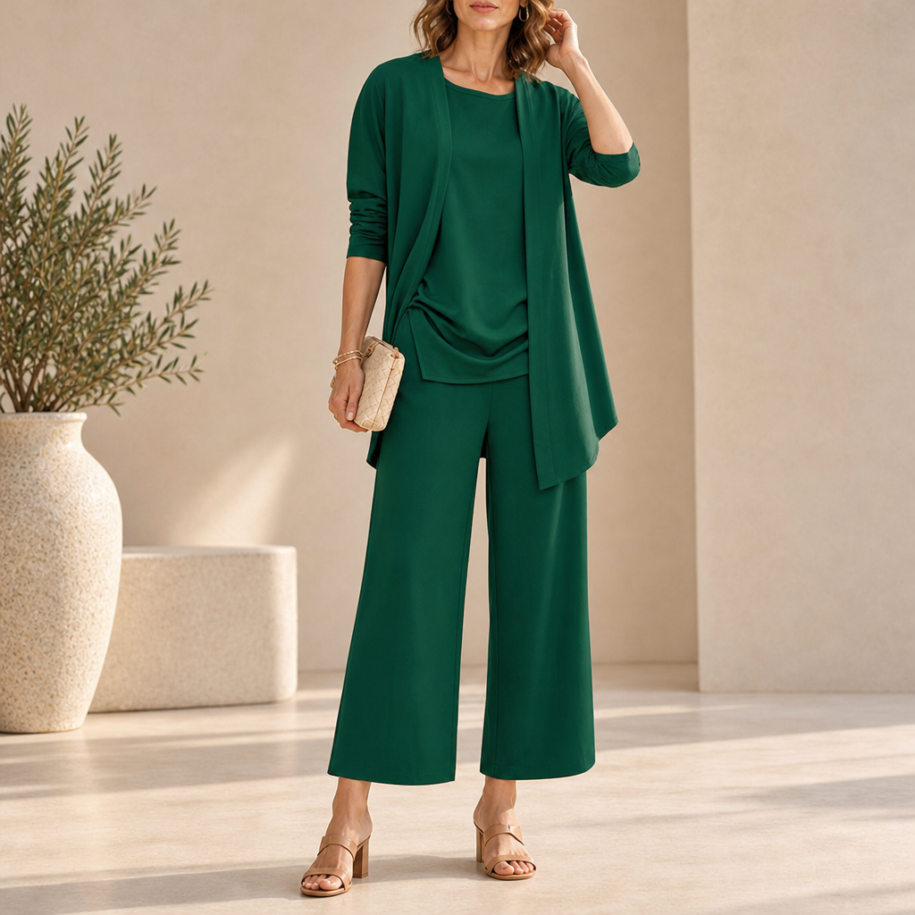 Elounda Wide Leg Three-Piece Set in Green
