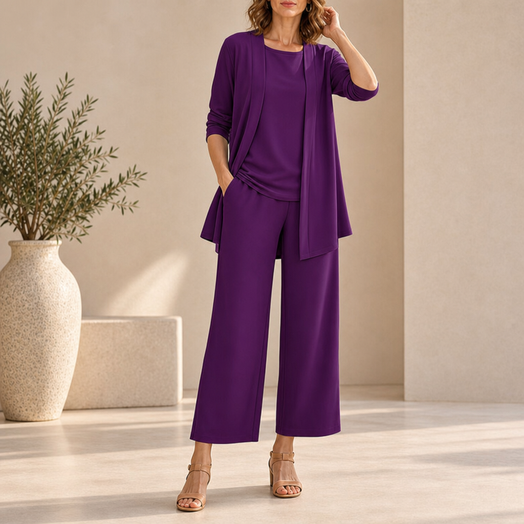 Elounda Wide Leg Three-Piece Set in Purple
