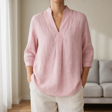 Elvas Linen V-Neck Blouse in Light Pink