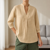 Elvas Linen V-Neck Blouse in Butter Yellow