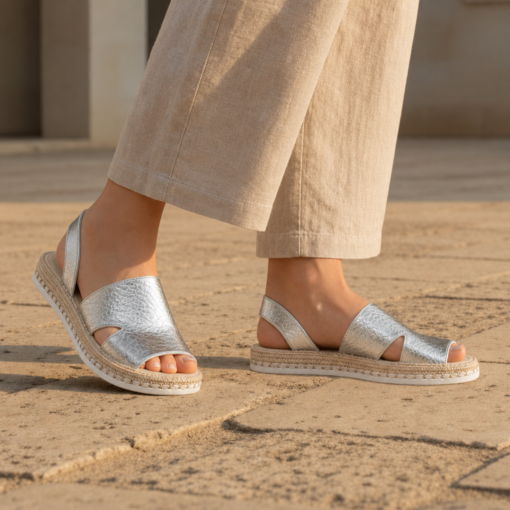 Ericeira Orthopedic Metallic Platform Wedge Sandals in Silver