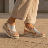 Ericeira Orthopedic Metallic Platform Wedge Sandals in Gold
