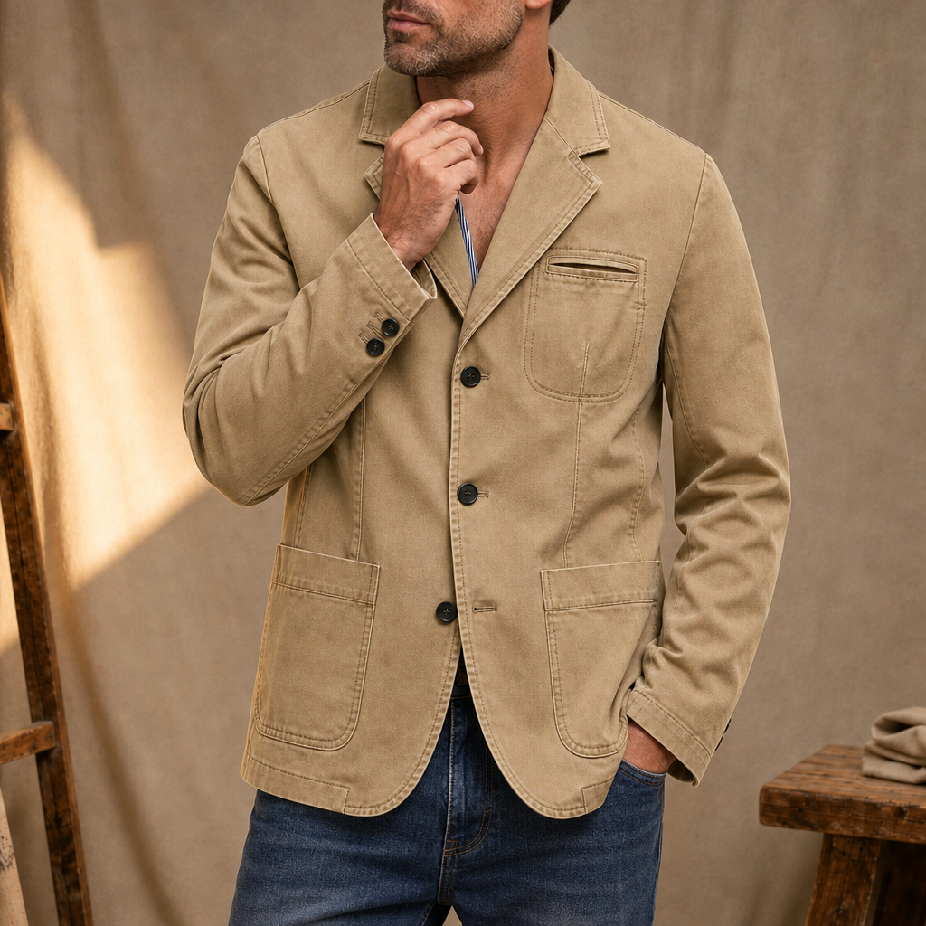 Estepona Washed Cotton Blazer in Khaki
