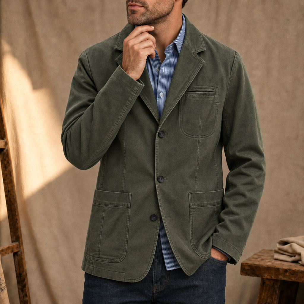 Estepona Washed Cotton Blazer in Army Green
