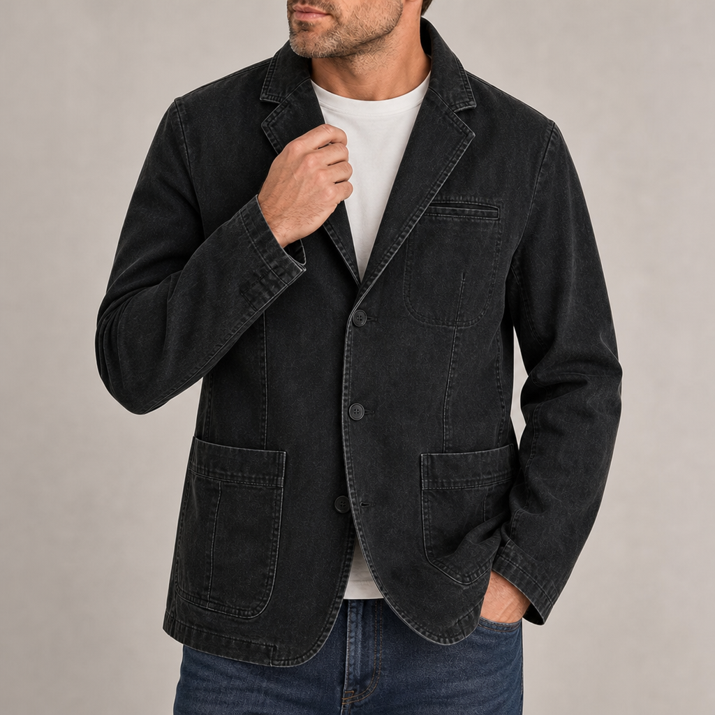 Estepona Washed Cotton Blazer in Black