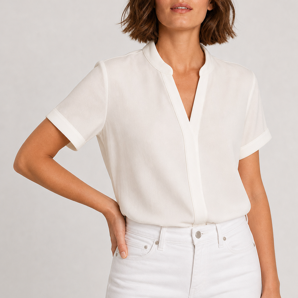 Eze V Neck Short Sleeve Blouse in White