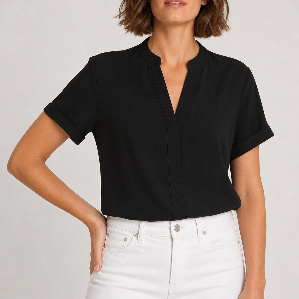 Eze V Neck Short Sleeve Blouse in Black