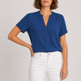 Eze V Neck Short Sleeve Blouse in Blue