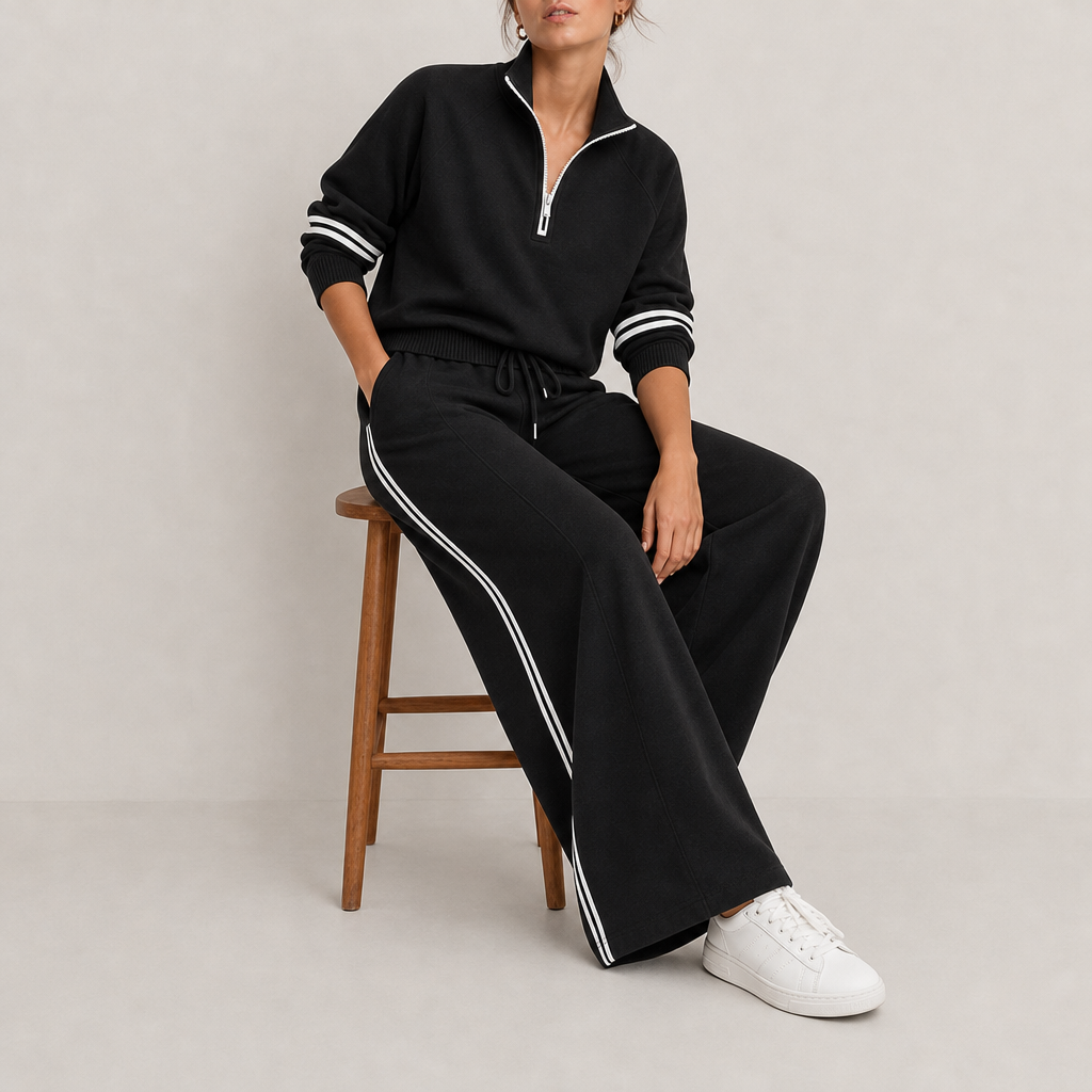 Fiesole Quarter-Zip Knit Set in Black