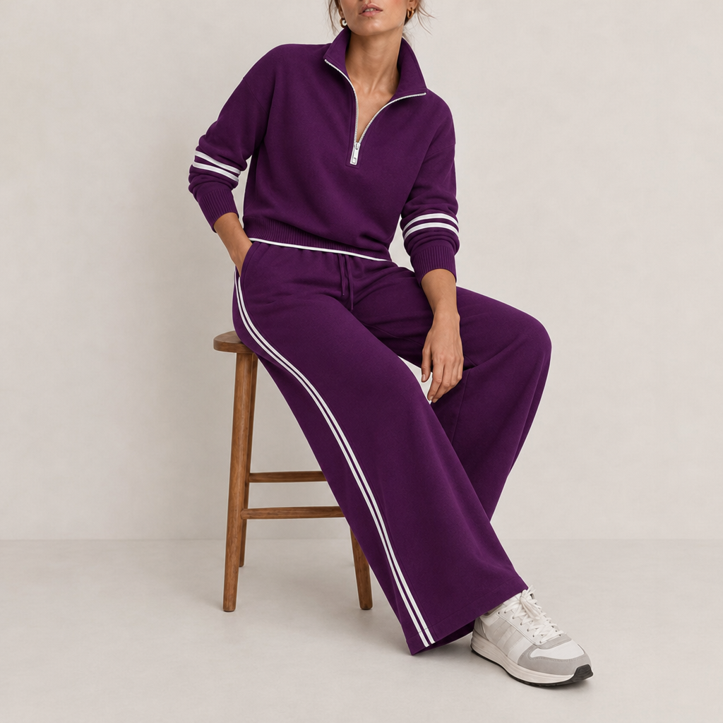 Fiesole Quarter-Zip Knit Set in Purple