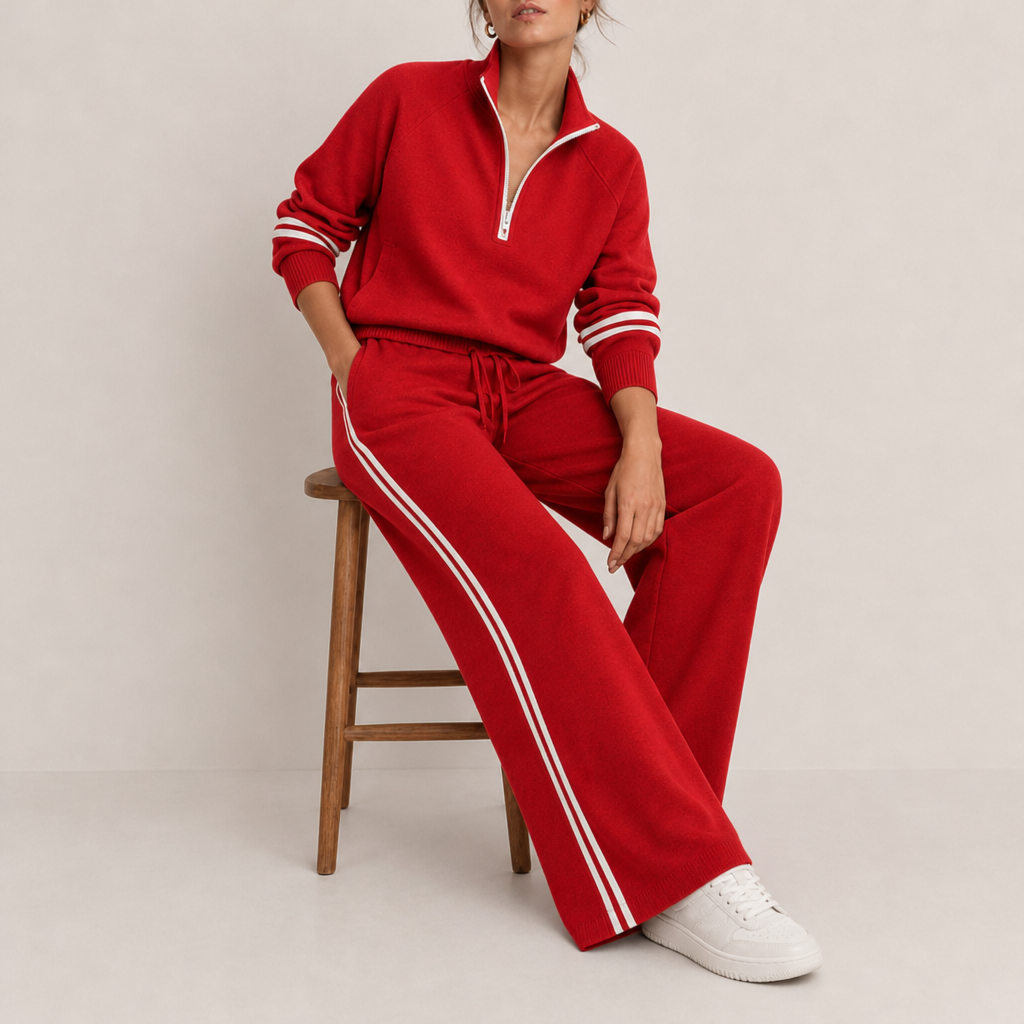 Fiesole Quarter-Zip Knit Set in Red