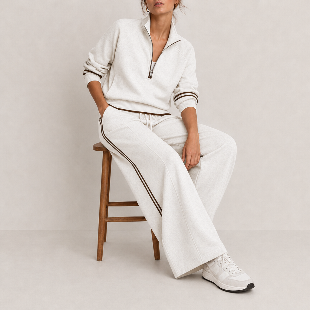 Fiesole Quarter-Zip Knit Set in White