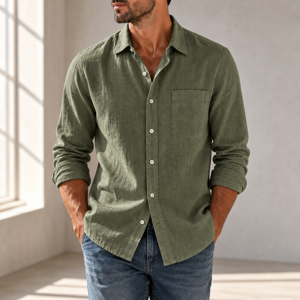Formentor Casual Cotton Button-Up in Army Green