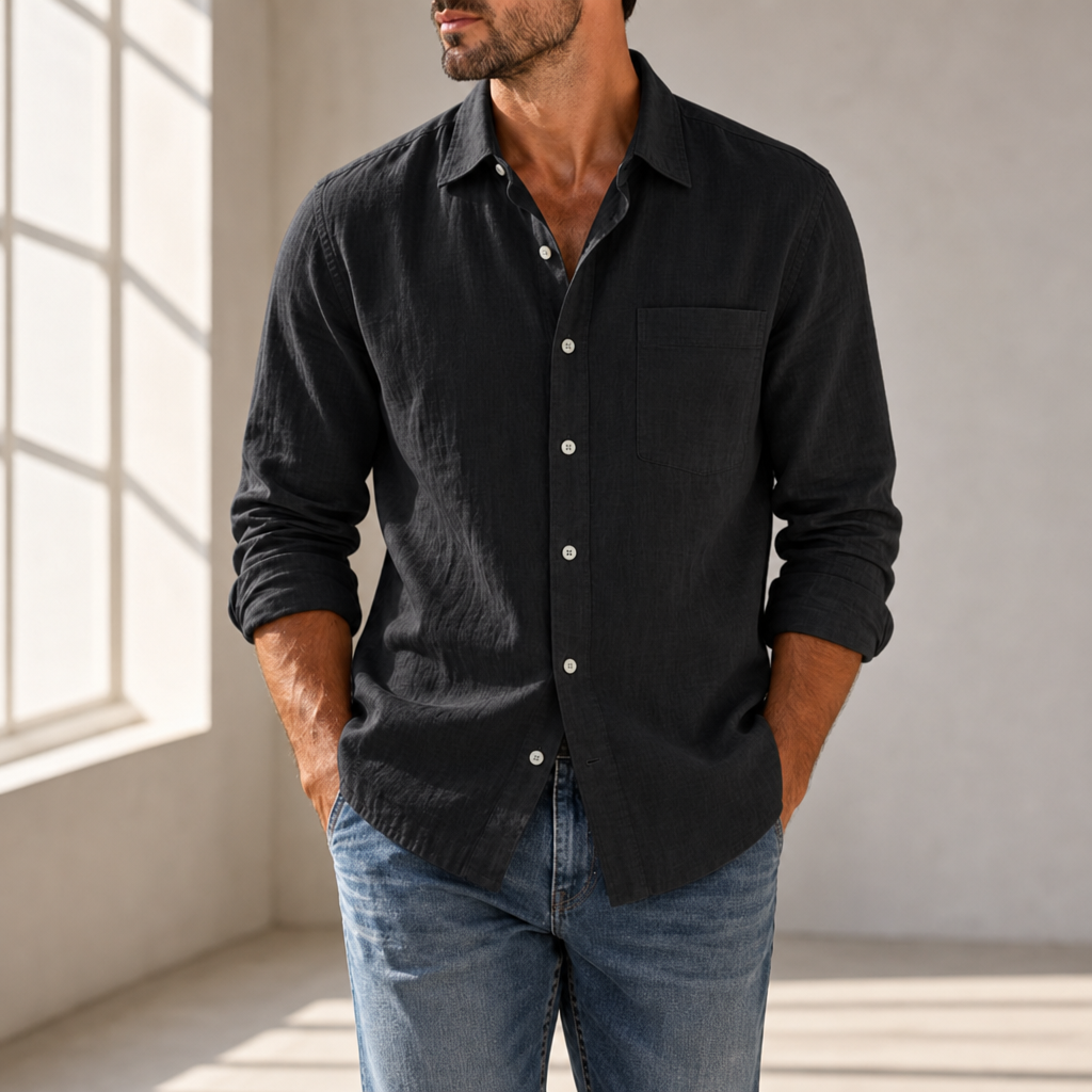 Formentor Casual Cotton Button-Up in Black