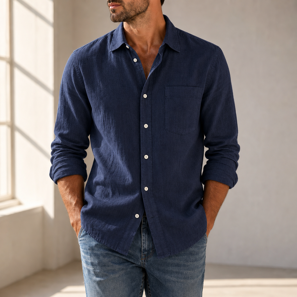 Formentor Casual Cotton Button-Up in Navy Blue