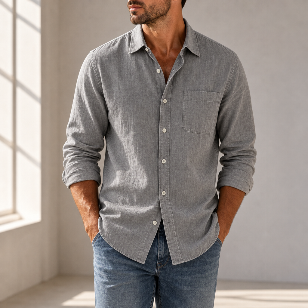 Formentor Casual Cotton Button-Up in Gray