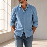 Formentor Casual Cotton Button-Up in Sky Blue
