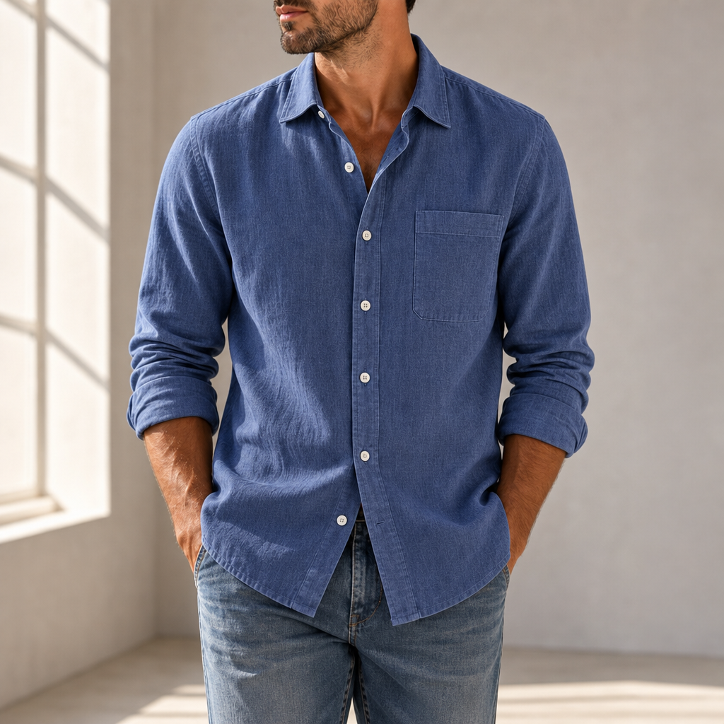 Formentor Casual Cotton Button-Up in Blue