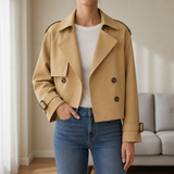 Funchal Cropped Trench Jacket in Beige