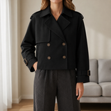 Funchal Cropped Trench Jacket in Black