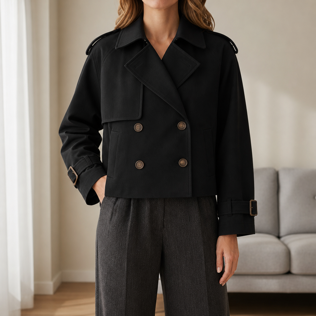 Funchal Cropped Trench Jacket in Black