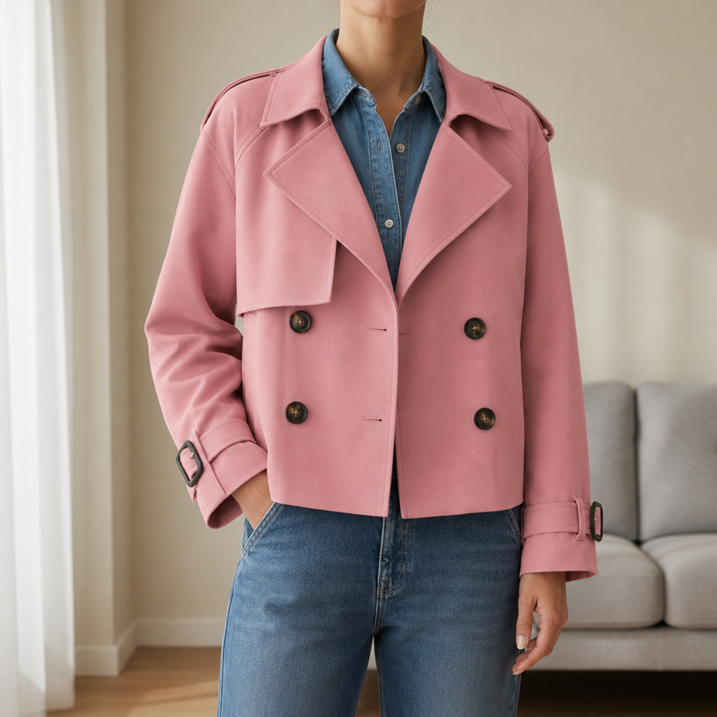 Funchal Cropped Trench Jacket in Pink