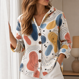 Gaeta Abstract Print Hooded Cardigan in Beige