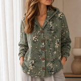 Gaeta Abstract Print Hooded Cardigan in Dark Green