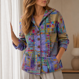 Gaeta Abstract Print Hooded Cardigan in Purple