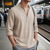 Gallipoli Linen Henley Shirt in Beige