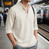 Gallipoli Linen Henley Shirt in Cream