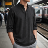 Gallipoli Linen Henley Shirt in Black