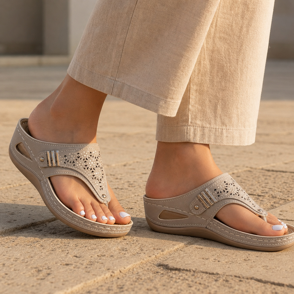 Getaria Orthopedic Wedge Sandals in Khaki