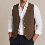 Gijon Western Suede Snap Vest in Brown