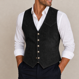Gijon Western Suede Snap Vest in Black