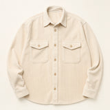 The Bowery Men's Corduroy Overshirt in Cream, flat lay