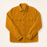 The Bowery Men's Corduroy Overshirt in Mustard, flat lay