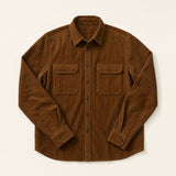 The Bowery Men's Corduroy Overshirt in Tobacco, flat lay