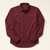 The Gramercy Men's Poplin Dress Shirt in Burgundy, flat lay