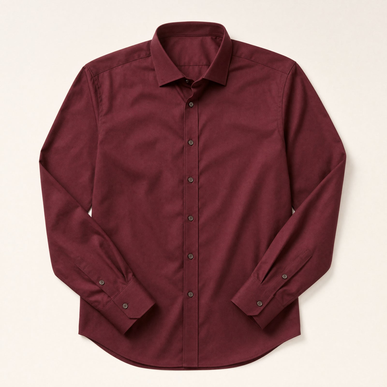 The Gramercy Men's Poplin Dress Shirt in Burgundy, flat lay