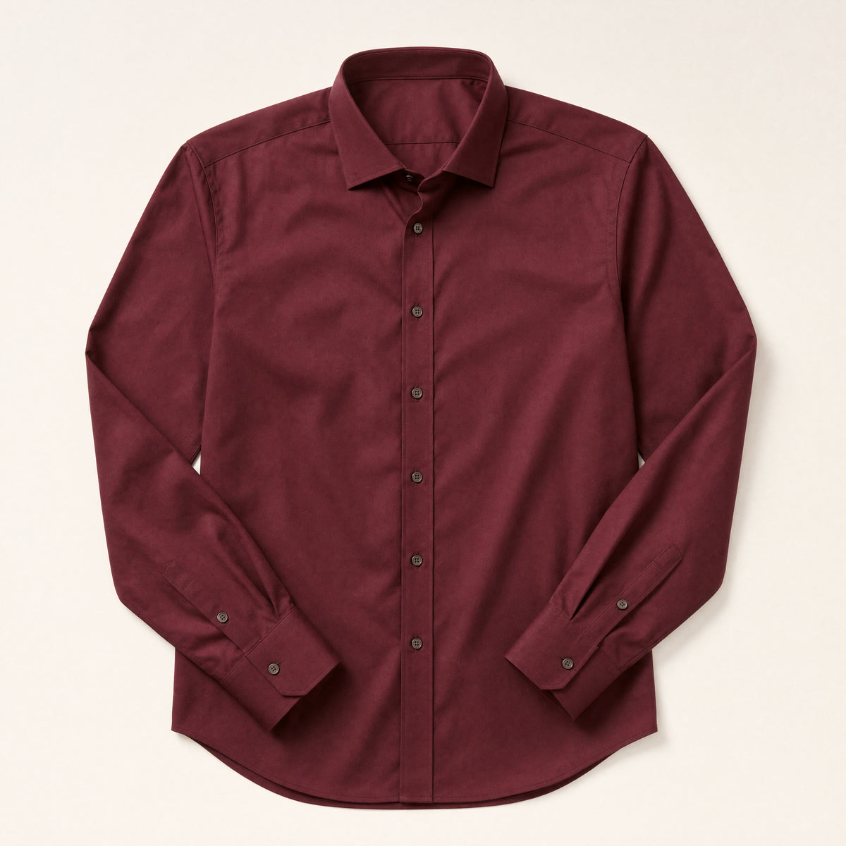 The Gramercy Men's Poplin Dress Shirt in Burgundy, flat lay