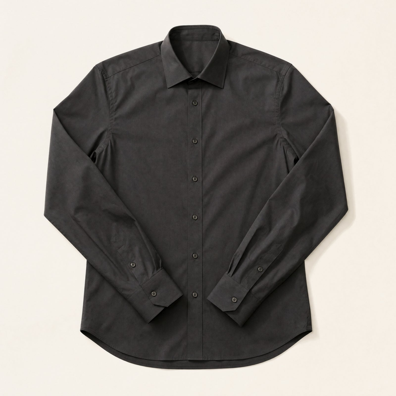 The Gramercy Men's Poplin Dress Shirt in Charcoal, flat lay