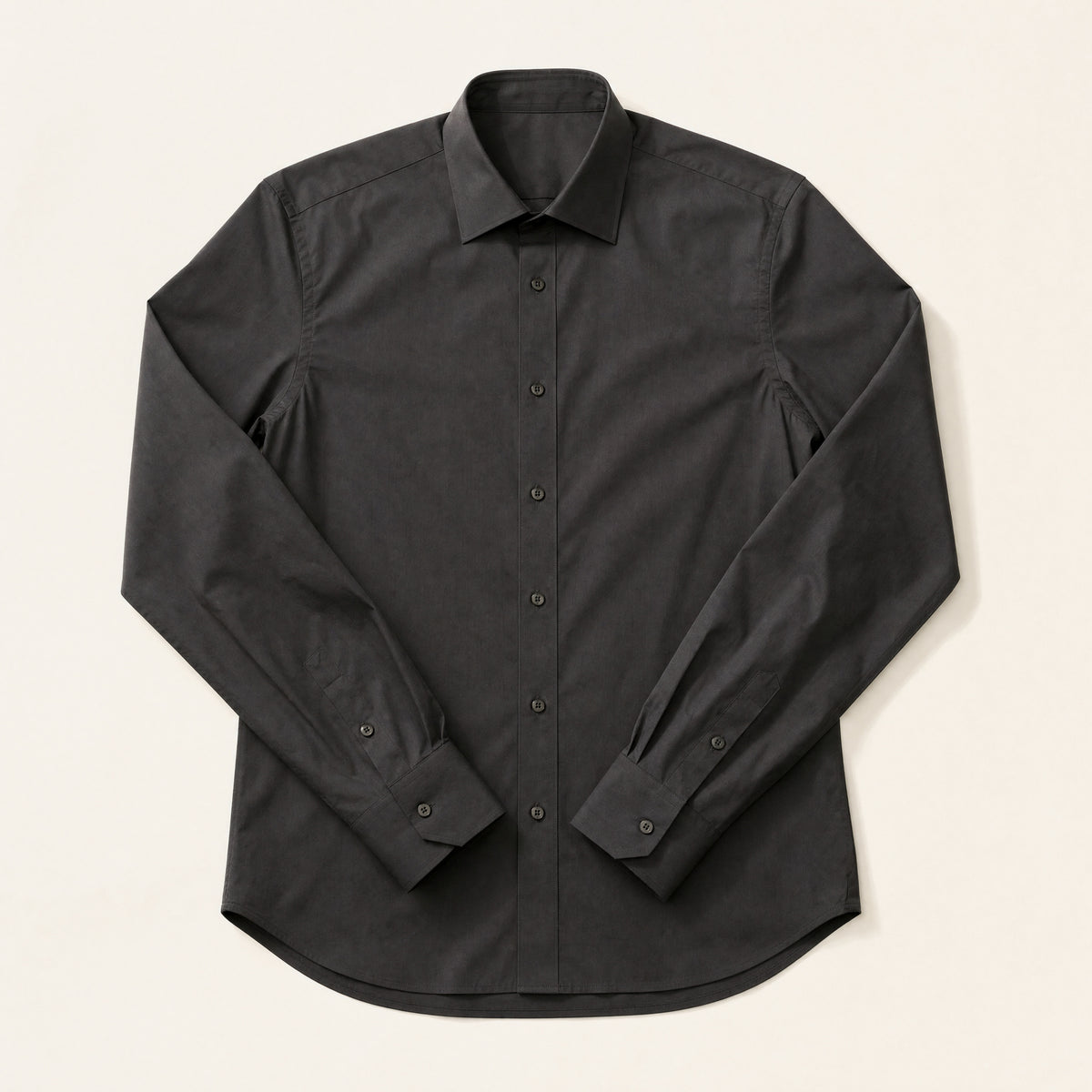The Gramercy Men's Poplin Dress Shirt in Charcoal, flat lay