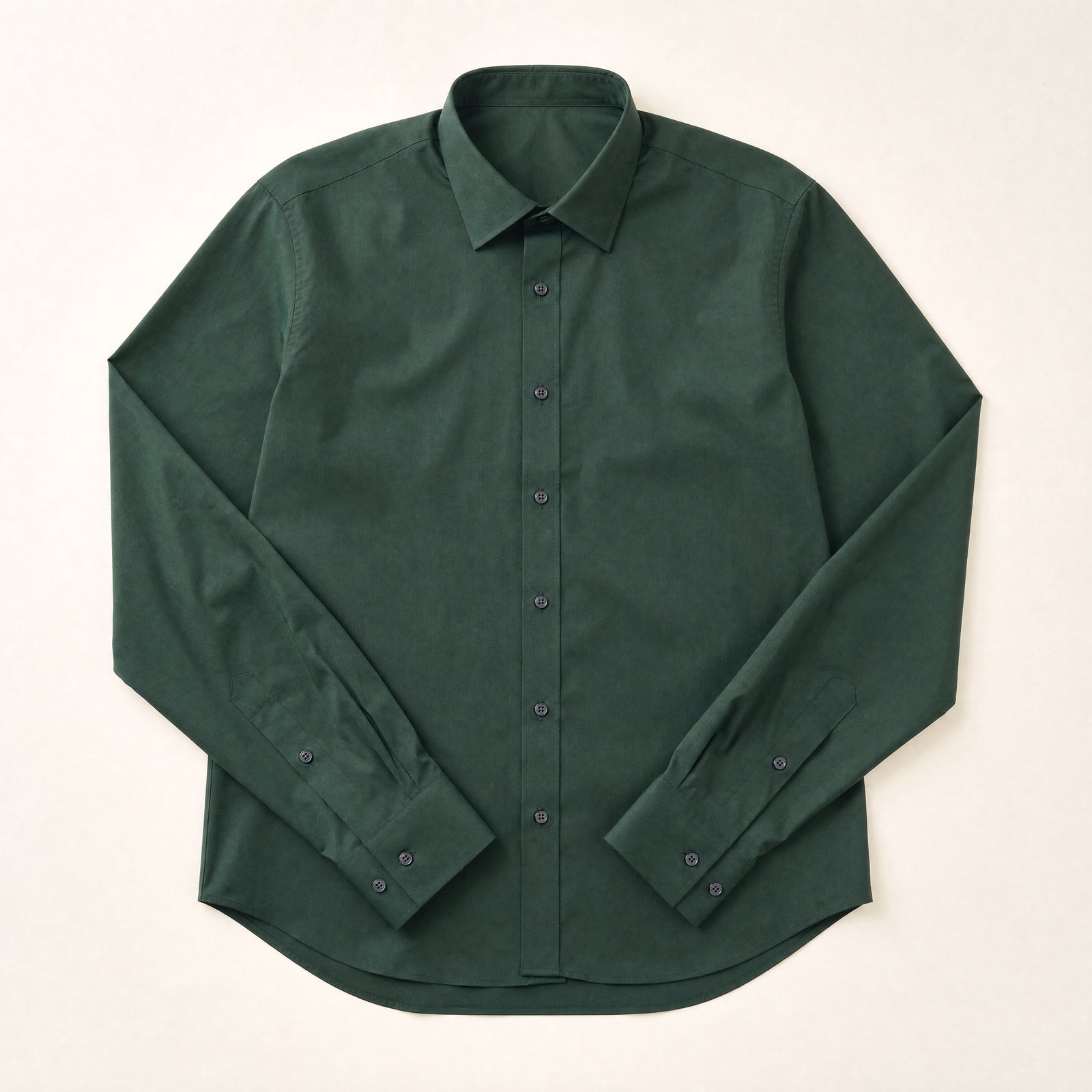 The Gramercy Men's Poplin Dress Shirt in Forest Green, flat lay