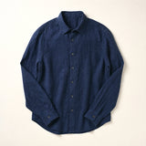 The Hudson Men's Linen Shirt in Deep Navy, flat lay