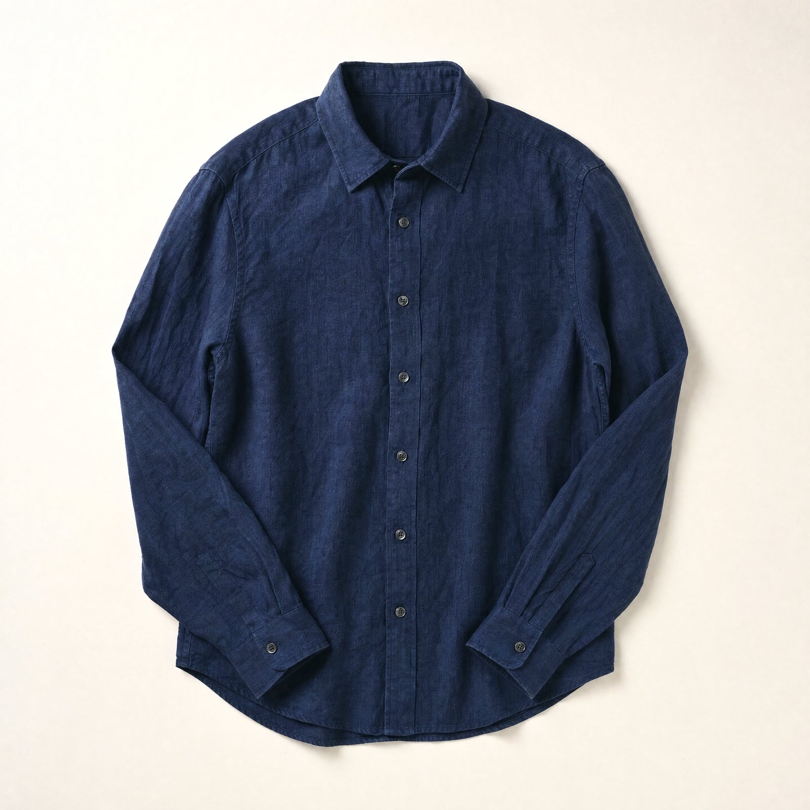 The Hudson Men's Linen Shirt in Deep Navy, flat lay