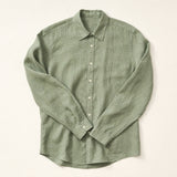 The Hudson Men's Linen Shirt in Sage, flat lay